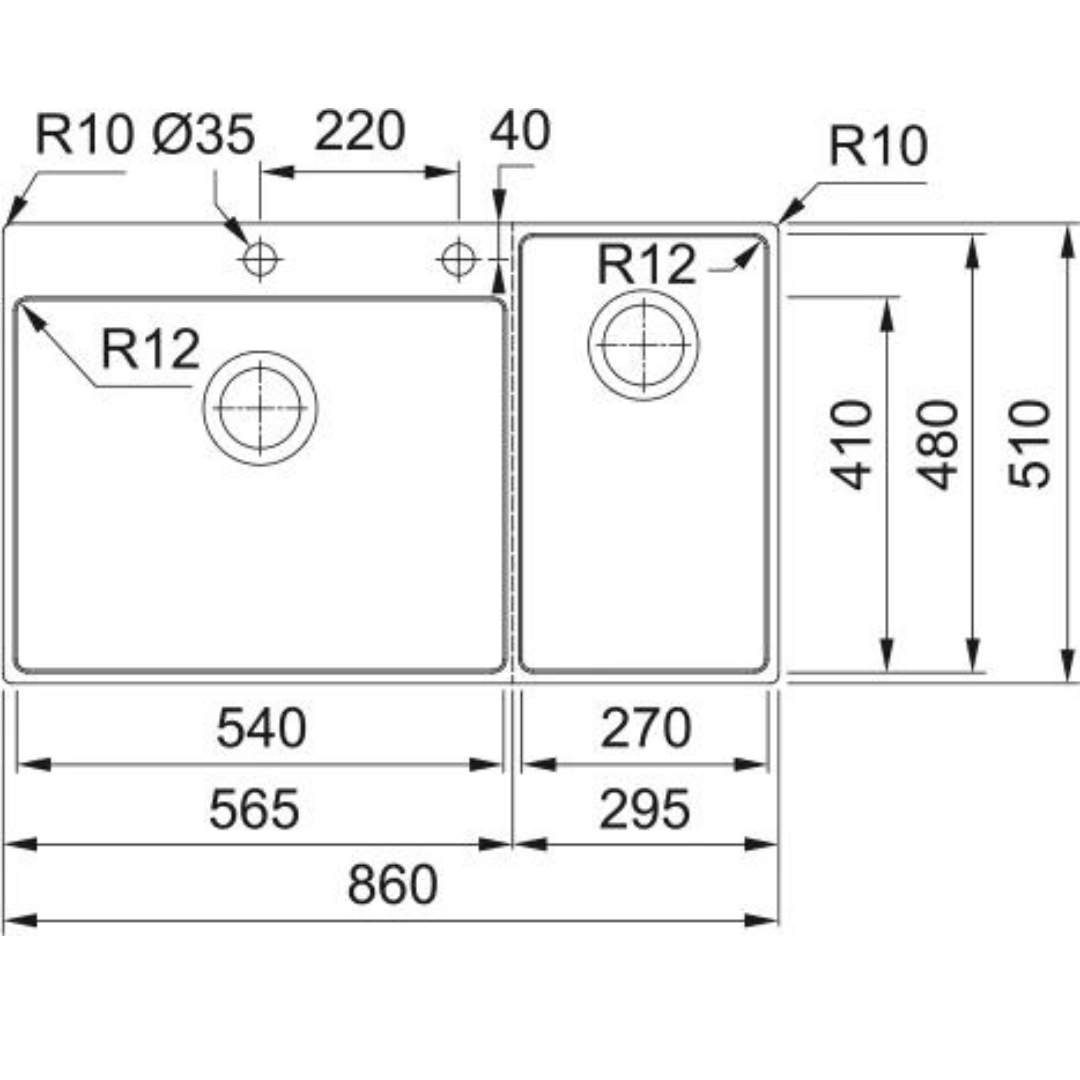 Franke BOX CENTER -BLACK SATIN FINISH (ACCESSORIES INCLUDED) BWX 220-54-27 TL RIGHT ACC IN (860x510) BLACK SATIN FINISH 127.0538.259
