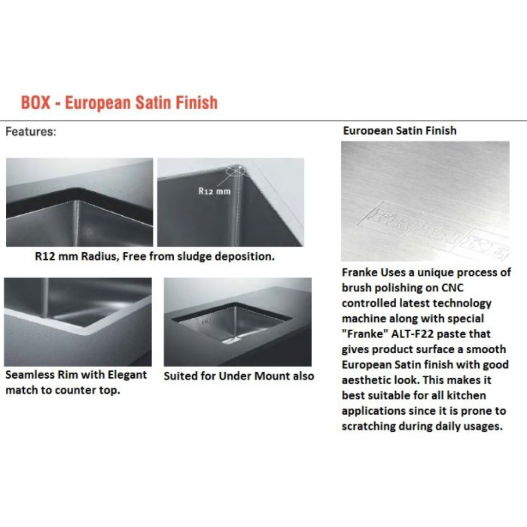 BXX 210/110-57 Stainless Steel Sink | European Satin Finish | (610x450mm | 24x18") | 127.0516.112