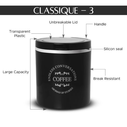 Jaypee plus CLASSIQUE 3 Tea & Sugar Containers Set of 3 750 ml Black