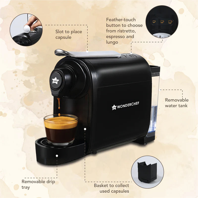 Regalia Capsule Coffee Machine with Frother | Perfect Coffee Base | Compatible with Starbucks and Coffeeza Capsules | 3 Coffee Shot options - Ristretto, Espresso, Lungo | Patented Capsule Ejection System | 1400W