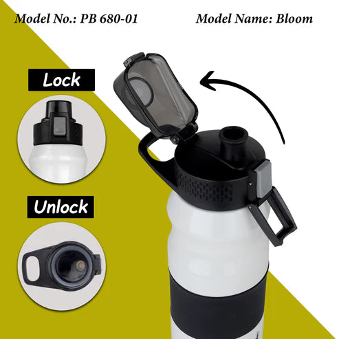 Bloom 680ml Thermos Flask Bottle, Stainless Steel Vacuum Insulated Hot & Cold Water Bottle | Push Button Flip Top Cap | Leak-Proof | White | PB 680-01
