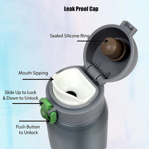 Little 390ml Kids Thermos Flask – Stainless Steel Vacuum Insulated Water Bottle with One-Click Flip Lid, Leak-Proof, Pink | PB 390-01