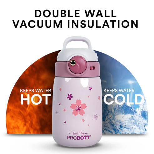 Cool Kid 360ml Hot & Cold Sipper Bottle with Straw & Handle for Kids, Pink | Stainless Steel Vacuum Insulated, Leak-Proof | PB 360-02