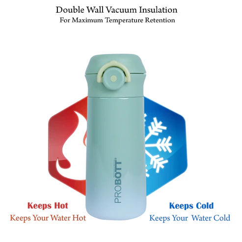 Swiss 350ml Stainless Steel Double Wall Vacuum Flask for Kids (3-5 Yrs) – Hot & Cold Water Bottle, Green | PB 350-09