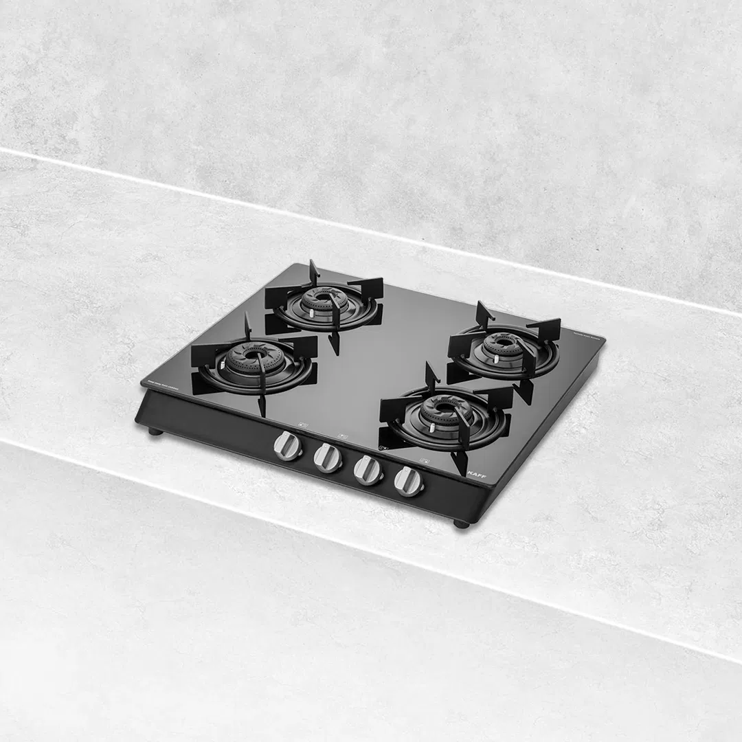 CBP 58 4B AI – 4-Burner Auto Ignition Gas Stove | Slim Line Design | Black Tempered Glass