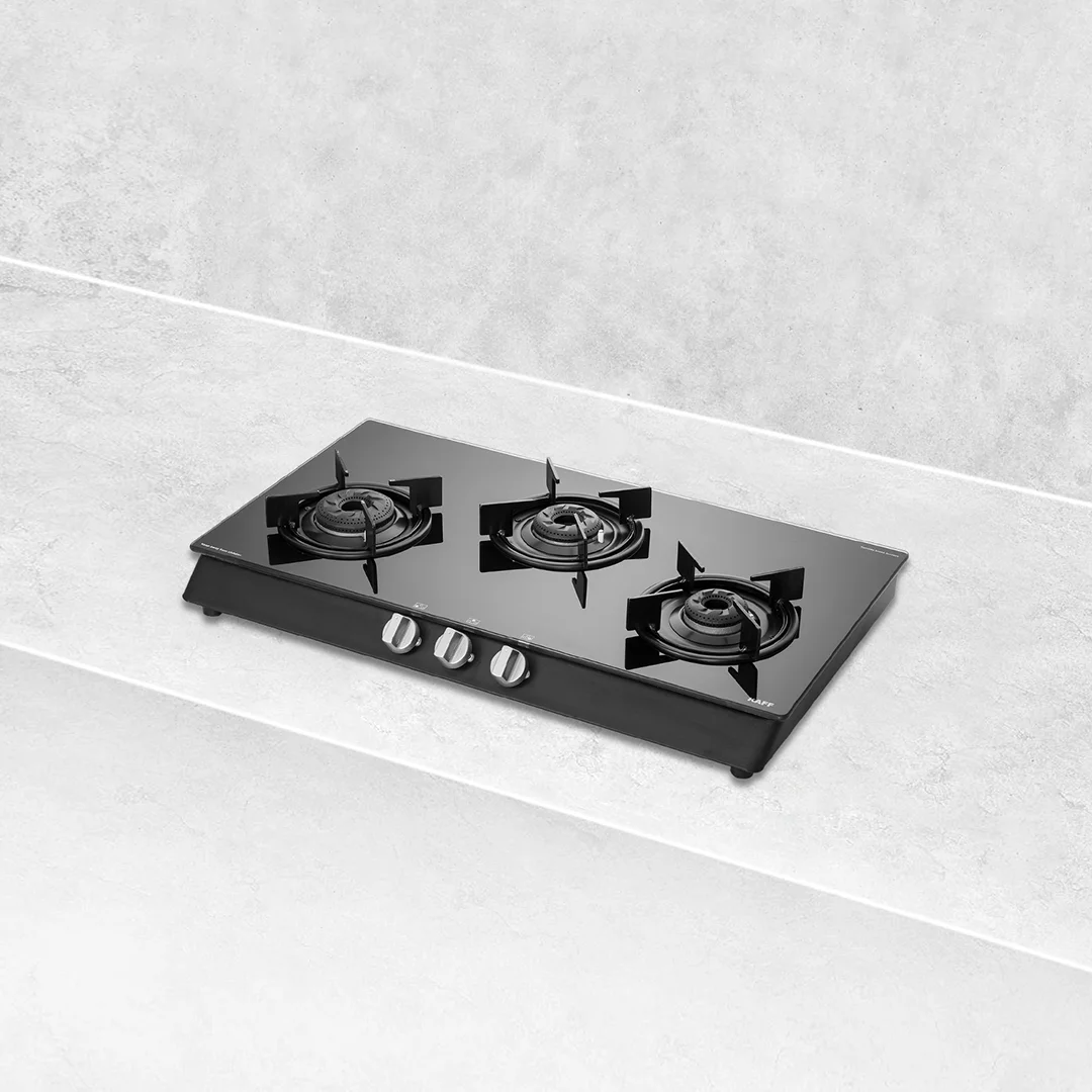 CBP 71 3B AI – 3-Burner Auto Ignition Gas Stove | Slim Line Design | Black Tempered Glass