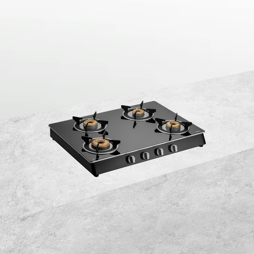 CTAI 69 4B – 4-Burner Auto Ignition Gas Stove | High Safety Valves | Black Tempered Glass