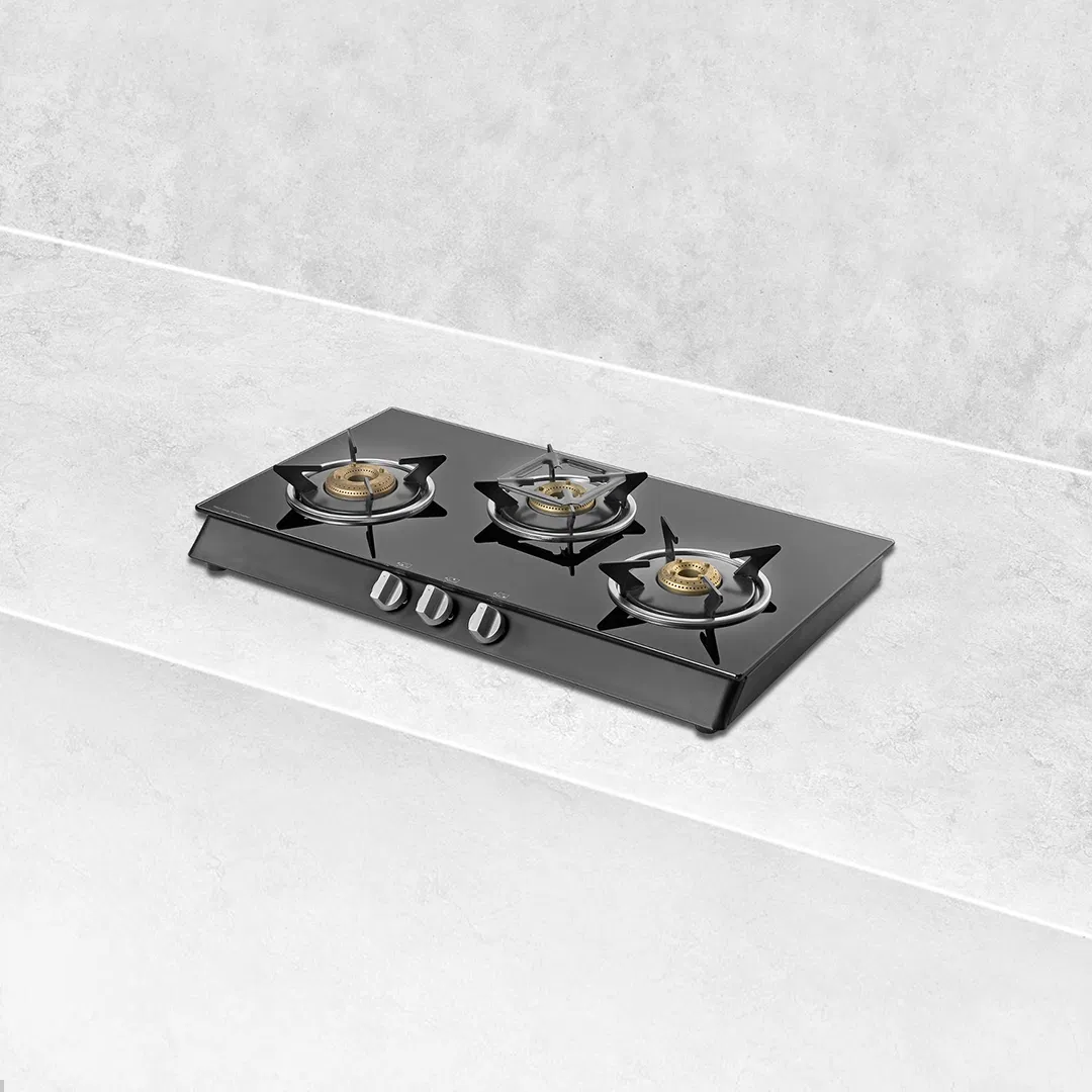 CTB713B – 3-Burner Manual Ignition Gas Stove | High-Efficiency Brass Burners | Black Tempered Glass