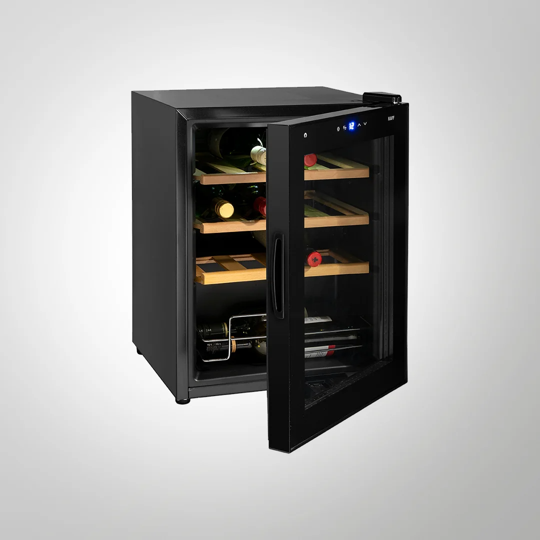 WC42 BW Free-Standing Wine Cooler | 16 Bottle Capacity, Touch Control, Auto Defrost, Memory Function, and Black Glass Door