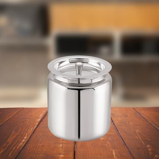 Mukti Stainless Steel Food Storage Jars & Containers|Ghee, Oil, Pickle Pot|Serving & Storing|Heritage Ghee Pot Without Spoon|450ml x 1