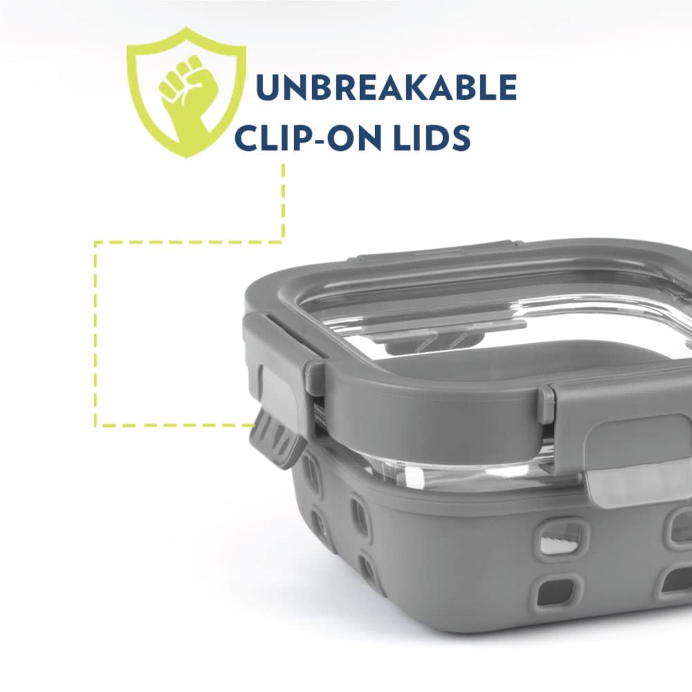 Borosil Klip N Store Plus 520 ml Square Glass Food Storage Container with Air Tight Glass Lid | Borosilicate Glass Container for Lunchbox | Microwave & Dishwasher Safe | Transparent