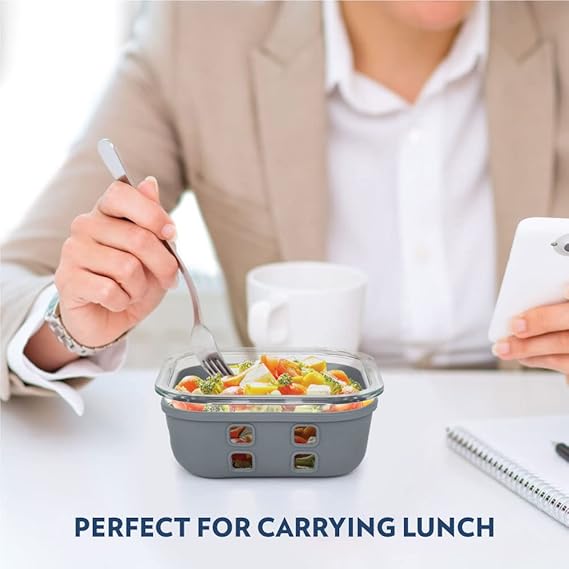 Borosil Klip N Store Plus 800 ml Square Glass Food Storage Container with Air Tight Glass Lid | Borosilicate Glass Container for Lunchbox | Microwave & Dishwasher Safe | Transparent