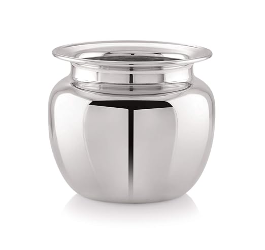 Mukti Lota, Kalash, Stainless Steel Silver Classic Finish, Ideal for Home & Kitchen (Nivedyam Lota, 400 ML)