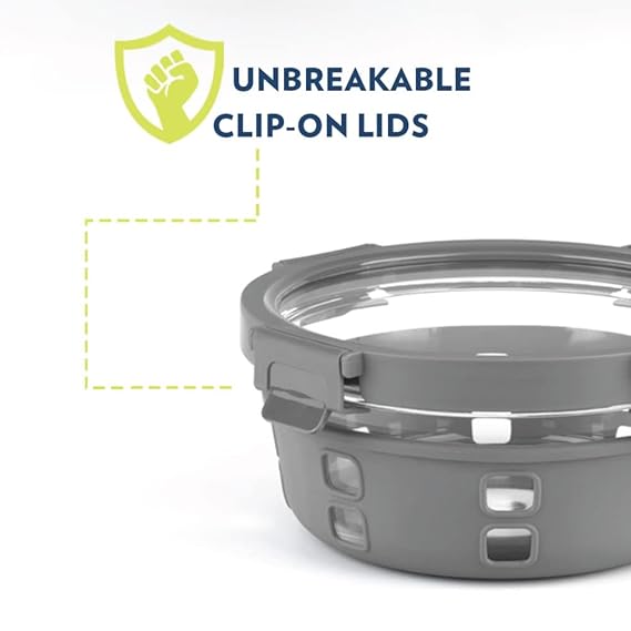 Borosil Klip N Store Plus 400 ml Round Glass Food Storage Container with Air Tight Glass Lid | Borosilicate Glass Container for Lunchbox | Microwave & Dishwasher Safe | Transparent