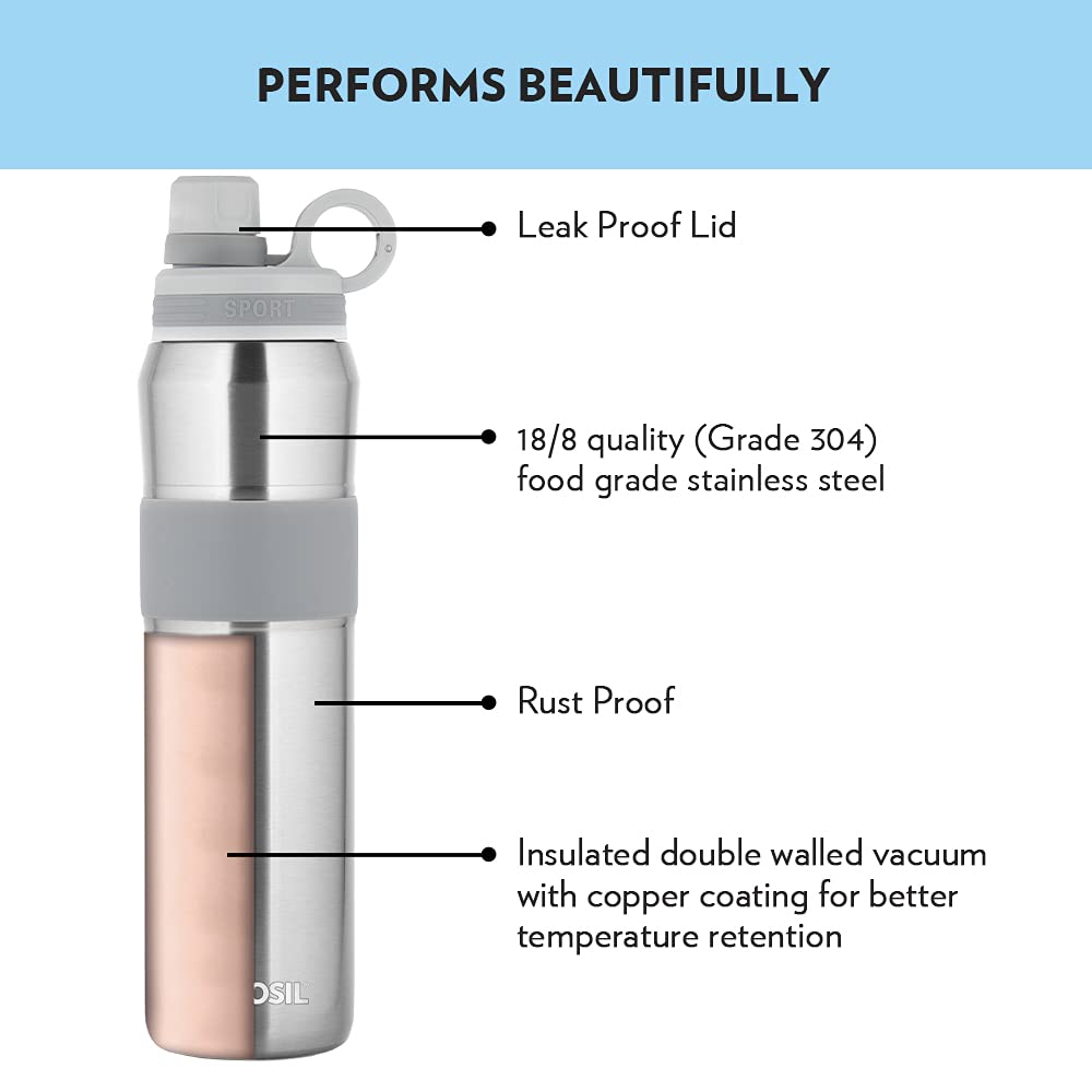 ThirstBurst Steel 800ML Stainless Steel Hot & Cold Water Bottle | Double Wall Copper Coated Vacuum Insulated | 12 Hrs Hot & Cold | Leakproof Sipper with Loop | BT0800TB105