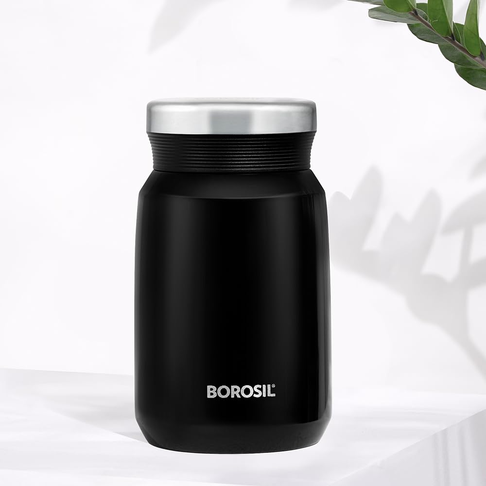 Carry Mate Black 500ML Stainless Steel Food Jar | 12 Hrs Hot & 13 Hrs Cold | Leakproof, Copper Coated, Portable Mug | CM500BLK42