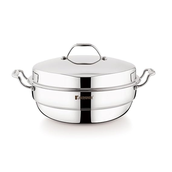 Argent Triply Silver Stainless Steel 27 cm Multi-Kadai With Lid & 6Pcs Plates (6.1 L) BGIN-9999