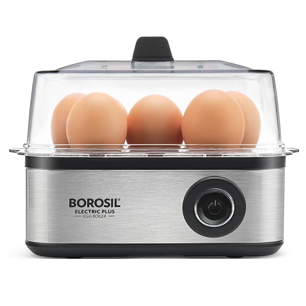 Electric Plus Egg Boiler, Boil Upto 8 Eggs At A Time, For Hard, Soft, Medium Boiled Eggs, Steamed Vegetables, Transparent Lid, Stainless Steel Exterior