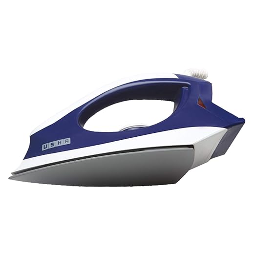 Usha 3702 1000Watt Dry Iron with Shock Proof Plastic Body | Single Coat Grey Non Stick Soleplate for Longer Durability |Overheat Safety Shutoff | 360° Swivel Cord