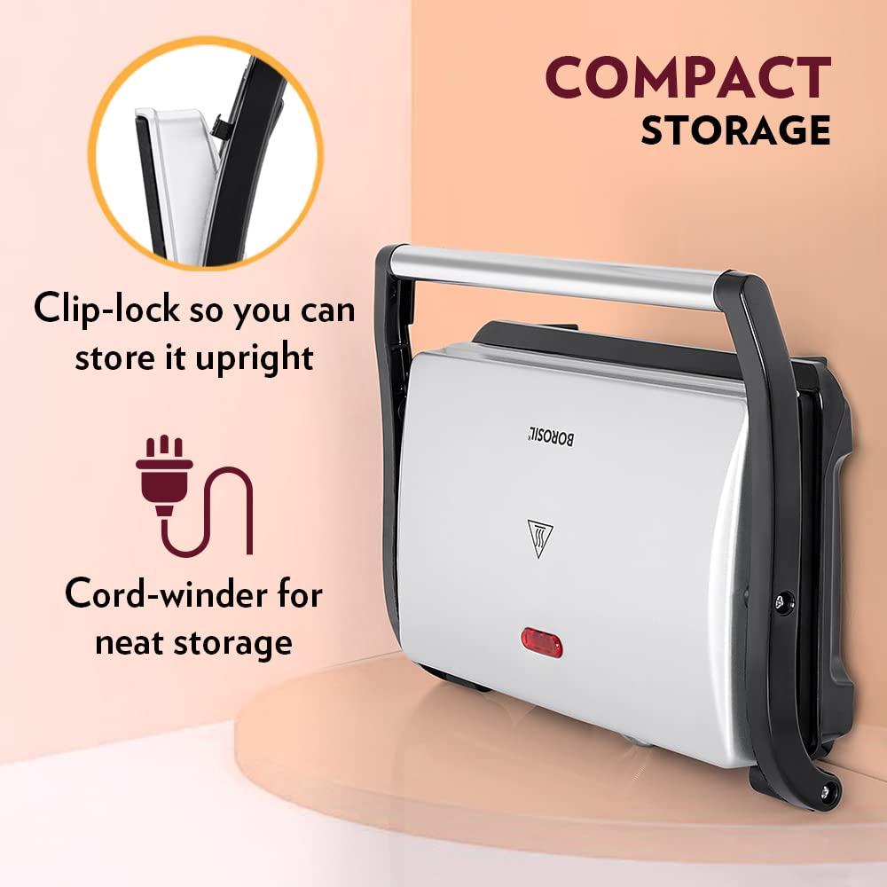 Borosil Prime Grill Sandwich Maker 700 W, opens 90°