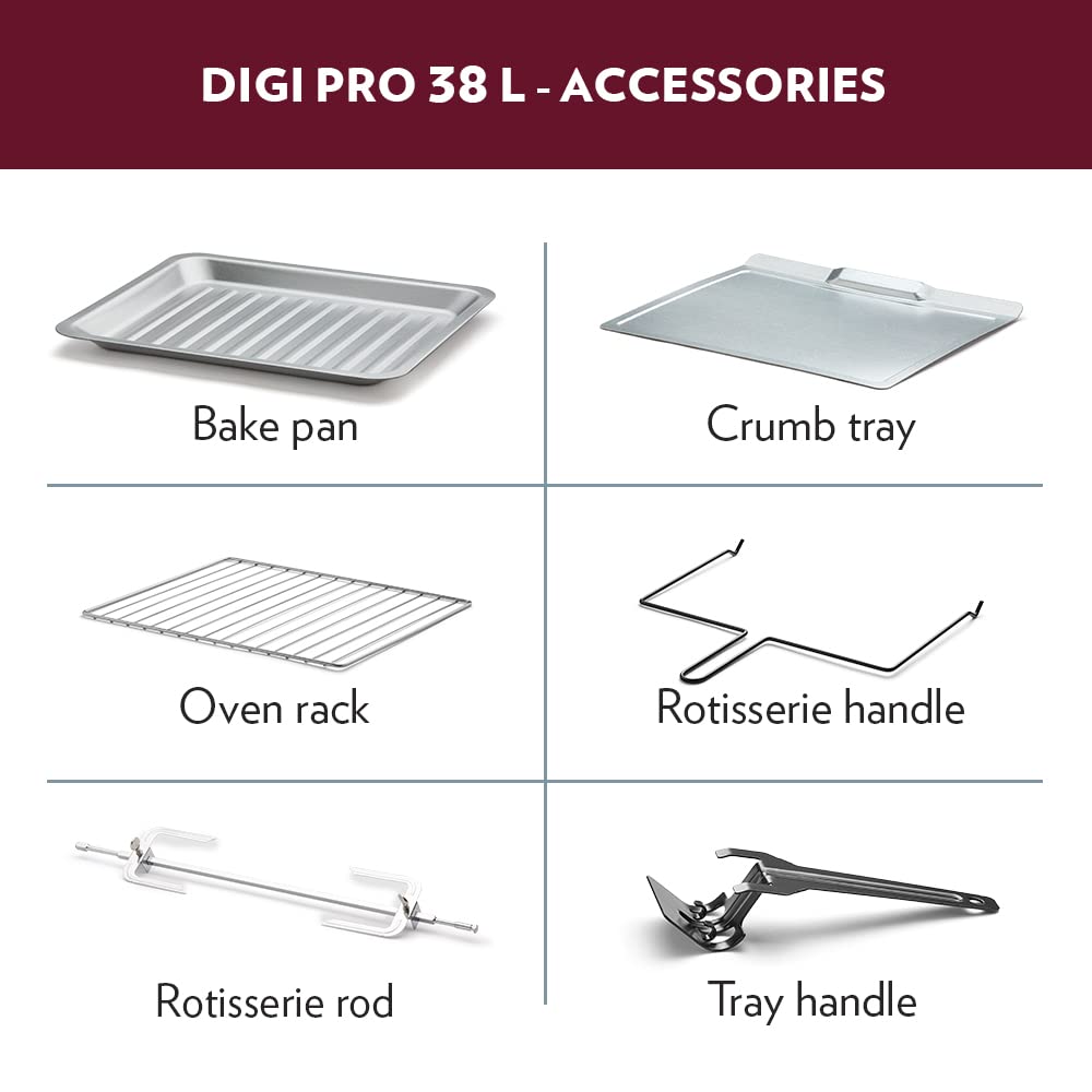 Borosil Digipro 38L Oven Toaster Griller (OTG) Motorized Rotisserie, Convection Heating