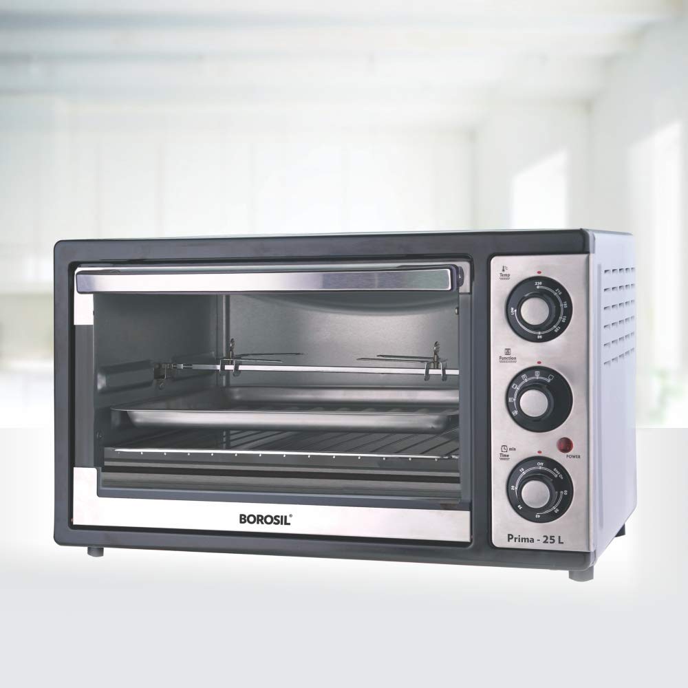 Prima 25 L Oven Toaster & Grill, Motorised Rotisserie & Convection Heating, 6 Heating Modes, Chrome Grey