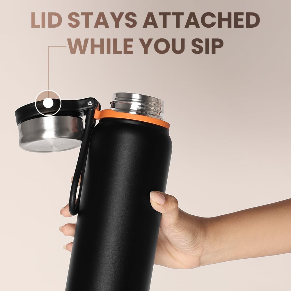 Hydra Aquafit 830ML Black Stainless Steel Water Bottle – Double Wall Vacuum Insulated, 14 Hours Hot, 16 Hours Cold, Leakproof, Wide Mouth, Strap | Ideal for Gym, Office, School (AQUAFIT 830-Black)