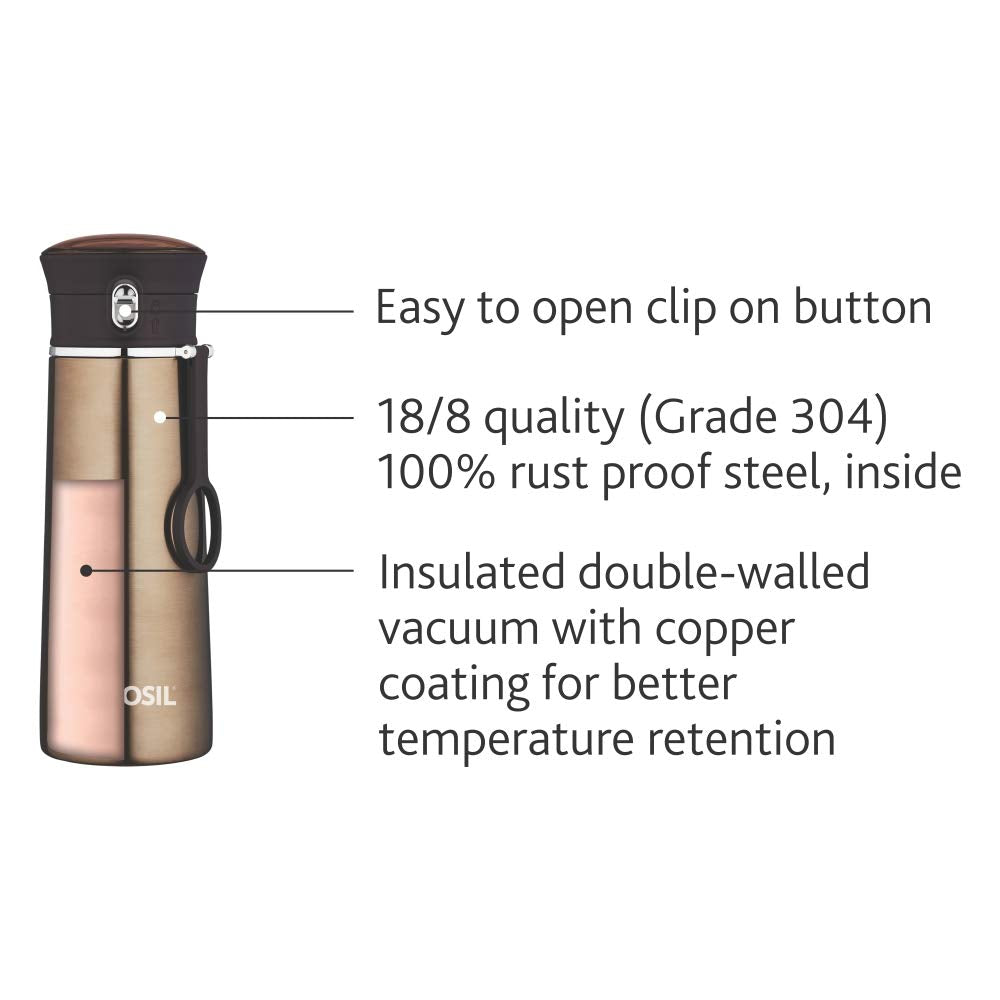 Travelease Brown Stainless Steel Hot & Cold Bottle – 360 mL (BT360BN113) | Leak-Proof Sipper Bottle for Travel & Everyday Use