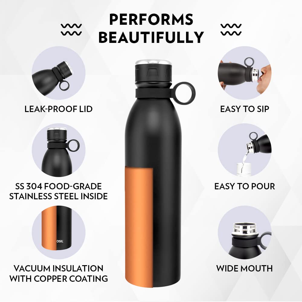 Jupiter 1000ML Black Hot & Cold Stainless Steel Bottle | Double Wall Vacuum Insulated, 18 Hrs Temp Retention | B1000BKO1