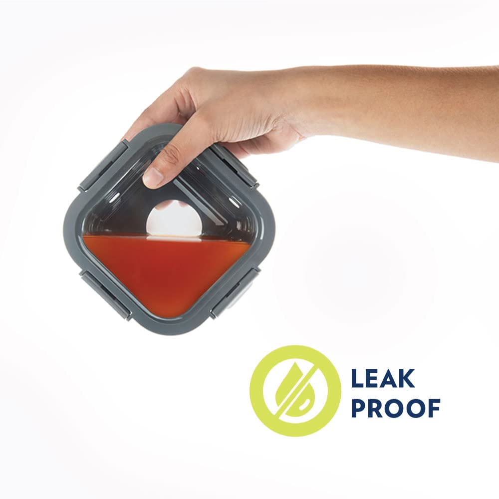 Borosil Klip N Store Plus 320 ml Square Glass Food Storage Container with Air Tight Glass Lid | Borosilicate Glass Container for Lunchbox | Microwave & Dishwasher Safe | Transparent