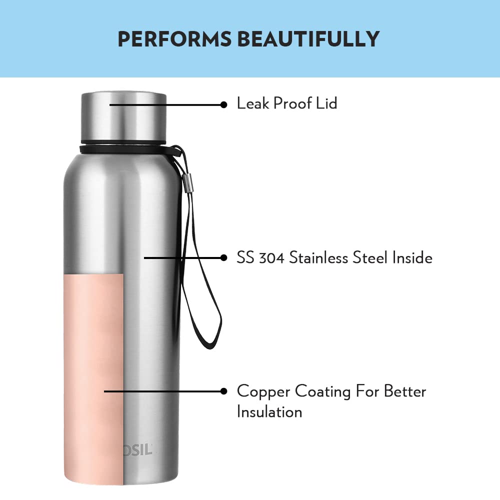 Trek 700ML Stainless Steel Hot & Cold Water Bottle (BT700STL117) – 20 Hours Hot, 24 Hours Cold, Wide Mouth, Durable Finish