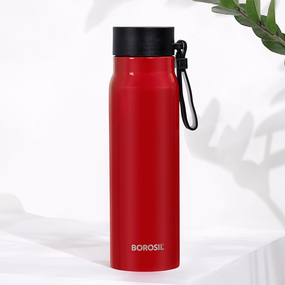 Bliss Red Stainless Steel Bottle – 500 mL (BLISOS00RD38) | Hot & Cold Thermosteel Water Bottle for Office & Daily Use
