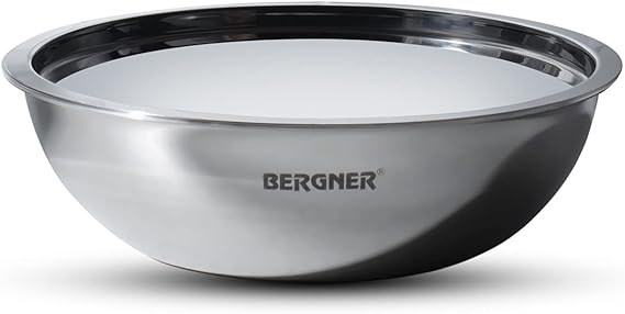 Argent Triply 18 cm Tasla/Kadai – 1.3L, Multi-Layer Stainless Steel, Mirror Finish, Stainless Steel Lid, Ideal for Deep-Fry, Sauté, Stir-Fry, Mixing, Desserts Gravy, Induction  Gas Compatible BG-6904