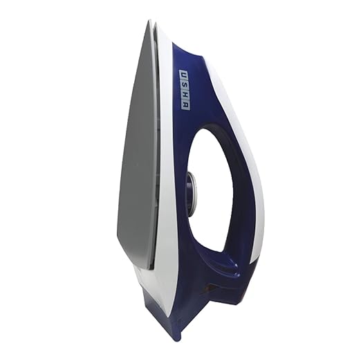 Usha 3702 1000Watt Dry Iron with Shock Proof Plastic Body | Single Coat Grey Non Stick Soleplate for Longer Durability |Overheat Safety Shutoff | 360° Swivel Cord
