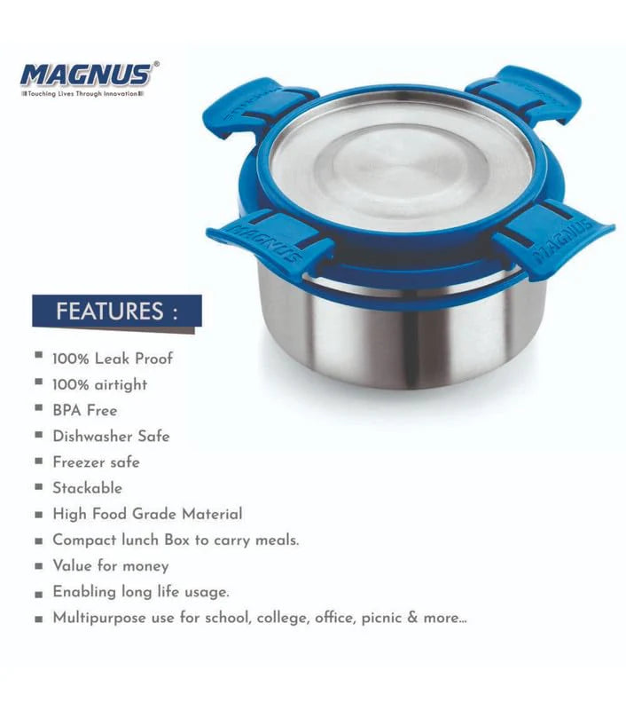 Avanza 3 Deluxe Prime Lunch Box Set | Stainless Steel, Airtight, Leakproof | Ideal for Office Men, Women & Kids | Includes Roti Tiffin, Fork, Spoon & Insulated Carrying Bag