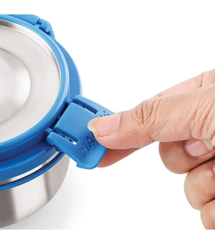 Avanza 3 Deluxe Stainless Steel Lunch Box with Plastic Container | Airtight & Leakproof | Includes Carrying Pouch – Ideal for Office Men, Women & Kids