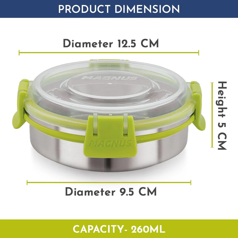 Klip Lock Stainless Steel Airtight Leakproof Storage Container 260ML – Compact Chocolate Container, Ideal Lunch Box for Office Men, Women & Kids