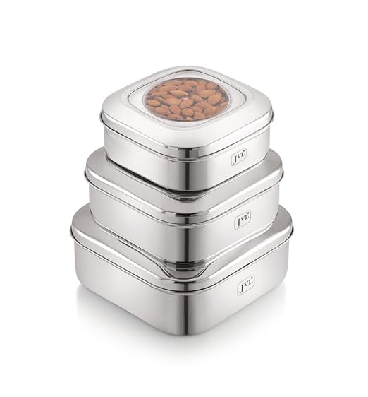JVL Stainless Steel Kitchen's Storage Costa Square Shape Container Box with See Thorugh Lid - Mini - 1000ML SCC-0