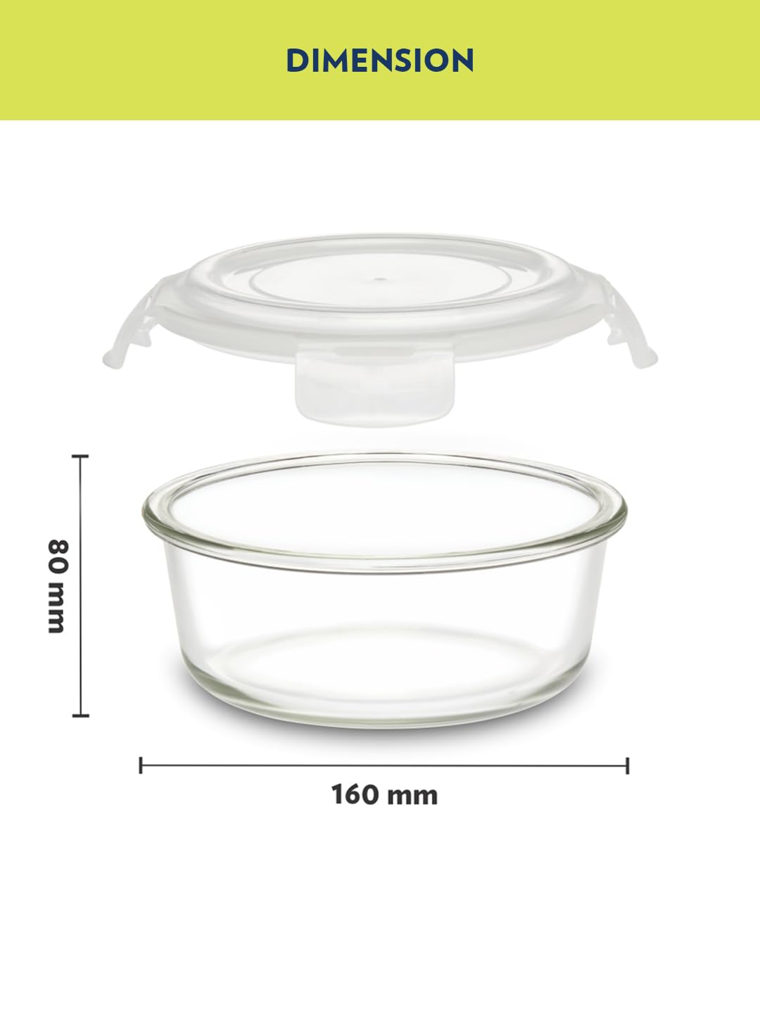 Borosil Klip N Store Glass Storage Container For Kitchen With Air-Tight Lid, Microwave & Oven Safe, Round, 620 ml, Clear