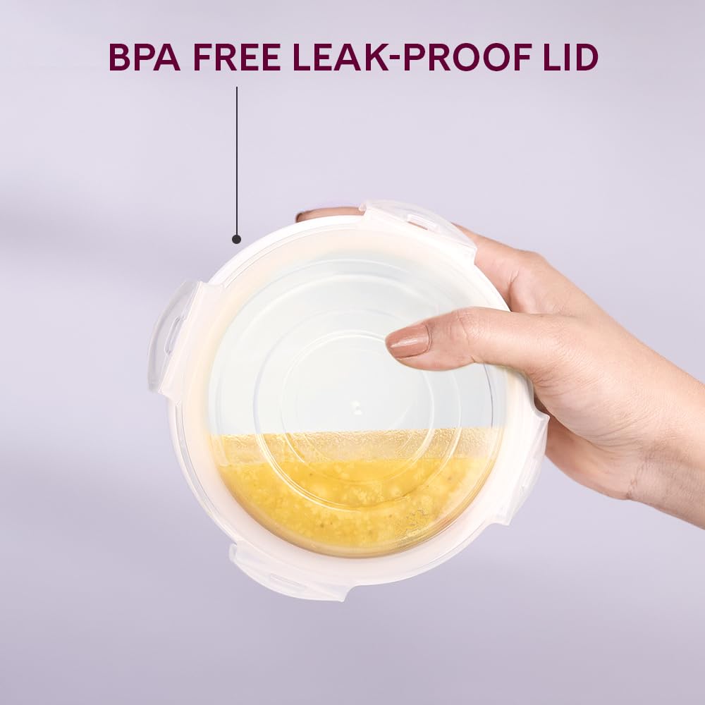 Larah by Borosil Zeus Lunch Box with Bag – 3pc Round Container Set (400ml Each), White