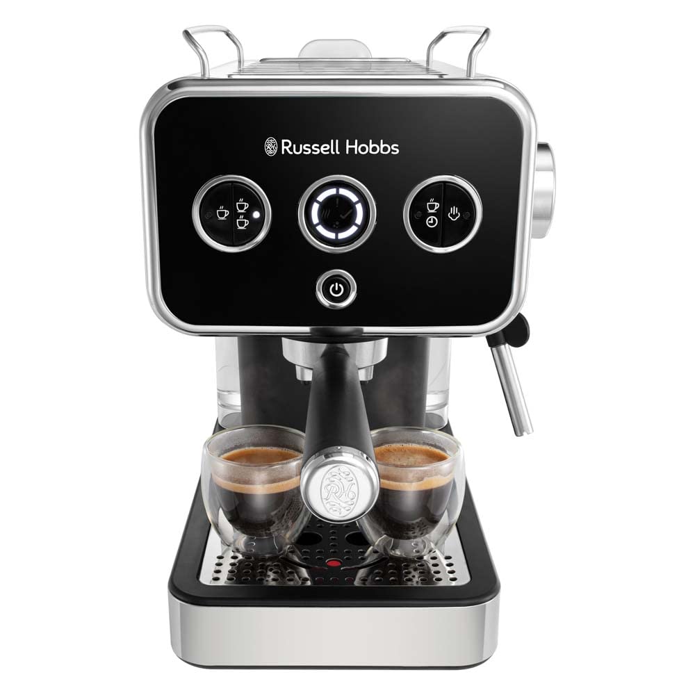 Distinctions Espresso Coffee Machine | 1350W 15 Bar Pump Pressure + Milk Frother Steam Wand, Latte & Cappuccino | Detachable Water Tank, ESE pods, Cup warmer, Black, SS| 26450-56
