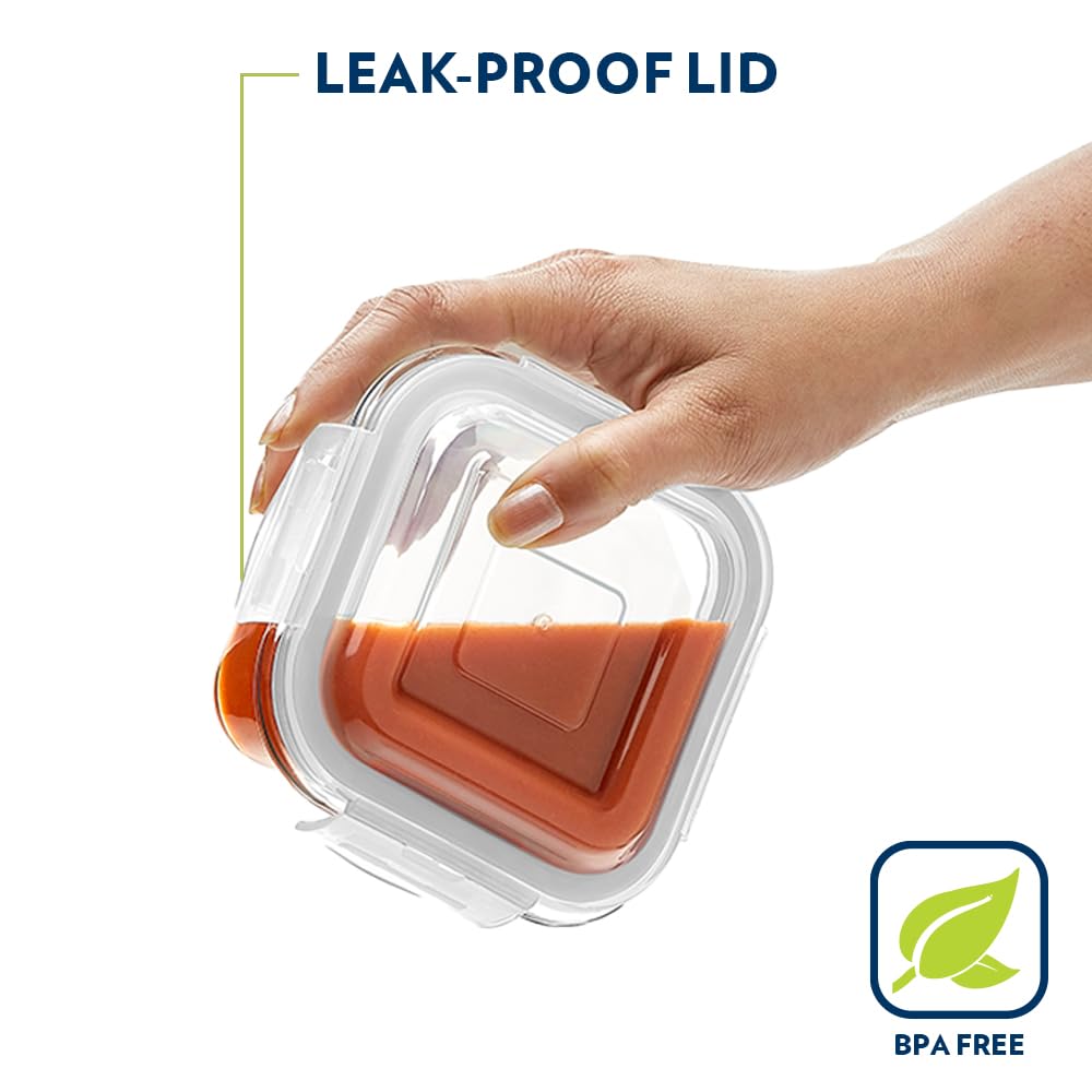 Borosil Klip n Store Lunchbox with Bag | Set of 2 (320ml Each), Square | Borosilicate Glass, Vertical | Microwave & Dishwasher Safe, Leakproof | Tiffin for Office/School/College | Blue, Transparent