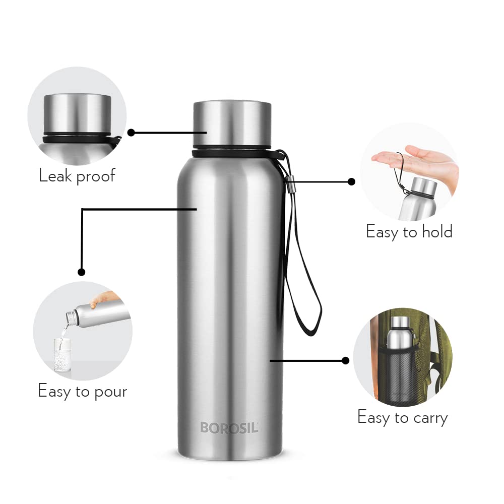 Trek 700ML Stainless Steel Hot & Cold Water Bottle (BT700STL117) – 20 Hours Hot, 24 Hours Cold, Wide Mouth, Durable Finish