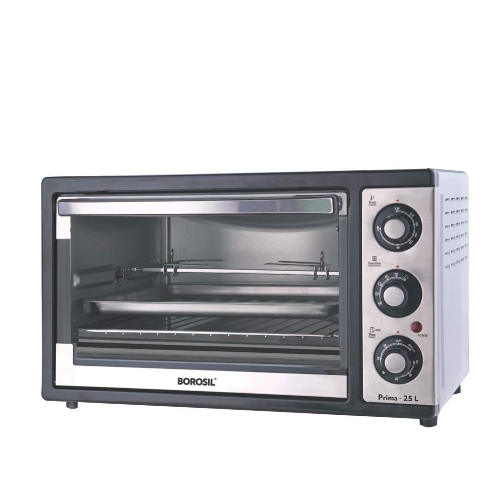 Prima 25 L Oven Toaster & Grill, Motorised Rotisserie & Convection Heating, 6 Heating Modes, Chrome Grey