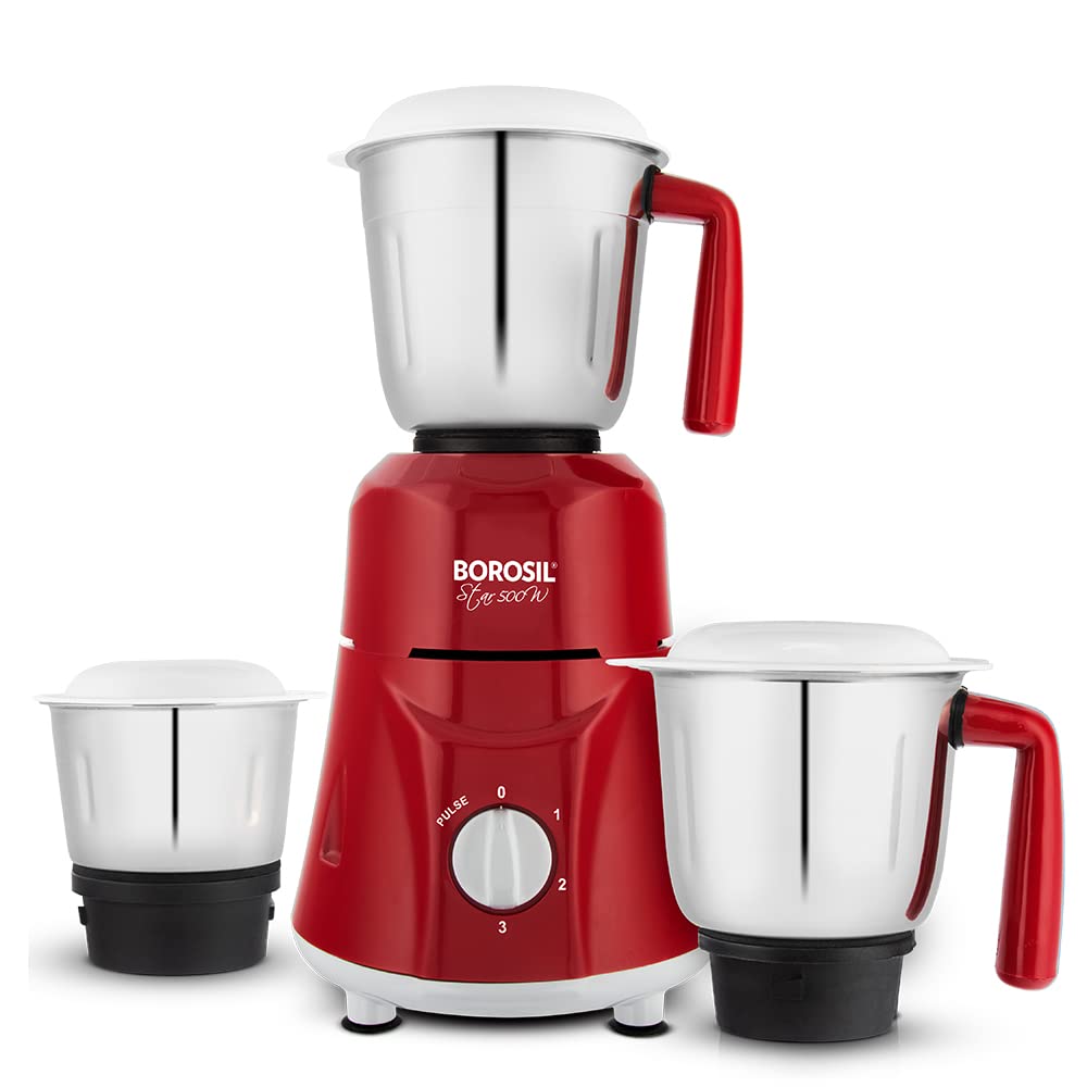 Borosil Star Mixer Grinder - Maroon 500 W, 3 Jars