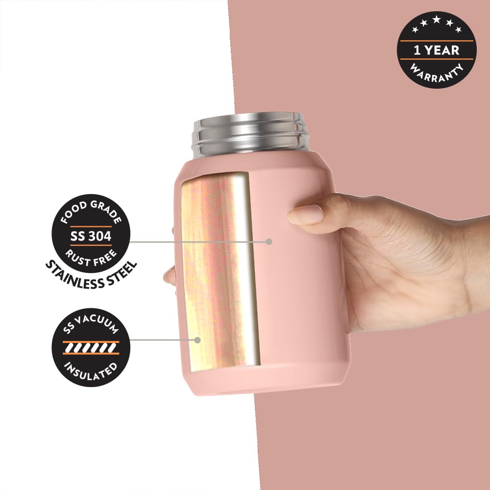 Carry Mate Pink 500ML Stainless Steel Food Jar | 12 Hrs Hot & 13 Hrs Cold | Leakproof, Copper Coated, Portable Mug | CM500PNK41