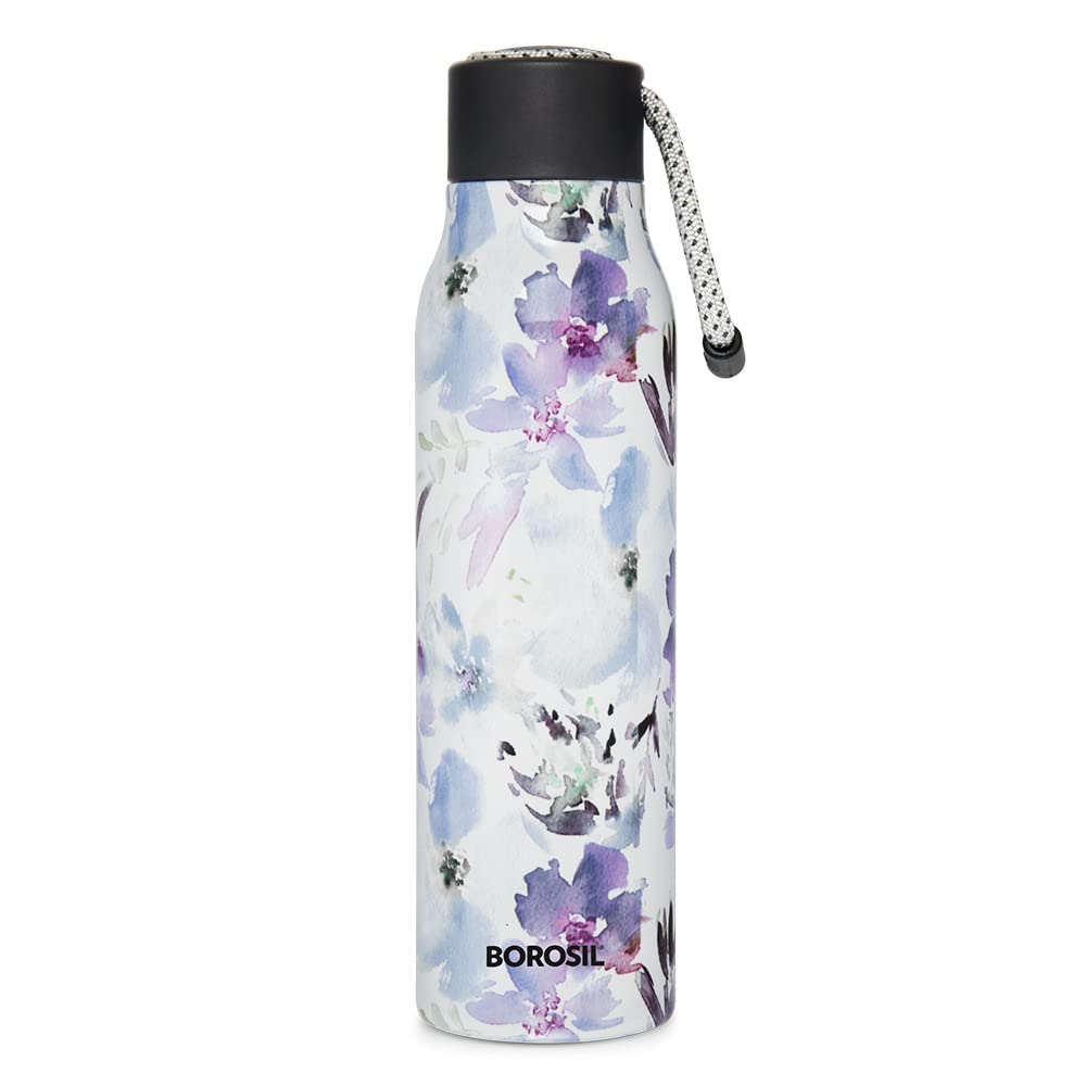 Aquasoul Flora 600ML Hot & Cold Stainless Steel Bottle | Double Wall Vacuum Insulated, 12 Hrs Temp Retention | BO600LRO2