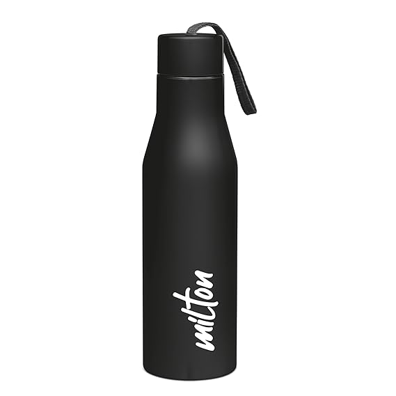 Milton Super 750 Stainless Steel Water Bottle 650 ml, Single Walled, ISI Certified I Leak Proof Lid, Rust Proof I For School, Office, Gym I Black
