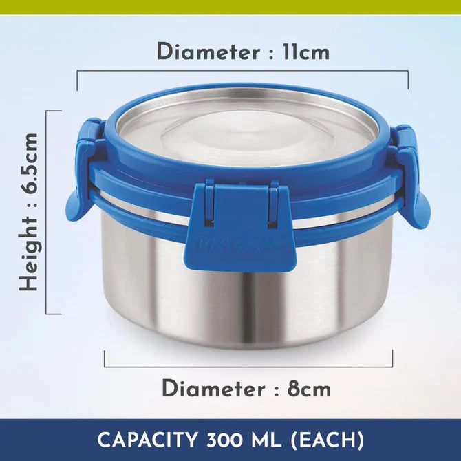 Aura 3 Deluxe Stainless Steel Lunch Box | Airtight & Leakproof Design with Insulated Cover | Ideal Lunch Box for Kids, Office Men & Women | Premium Tiffin Container (Blue)