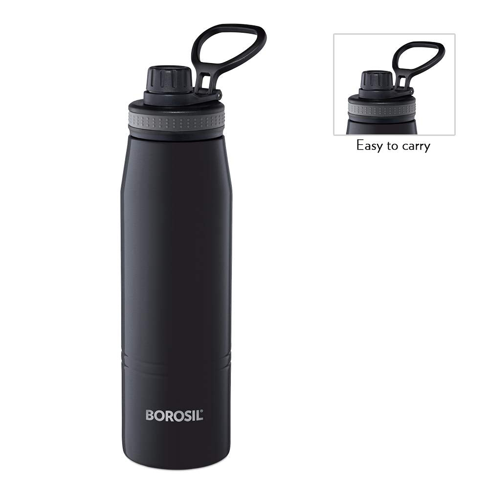 GoSport Black Stainless Steel Hot & Cold Bottle – 14 Hrs Hot, 18 Hrs Cold, Leakproof Sipper, 600ML, Vacuum Insulated